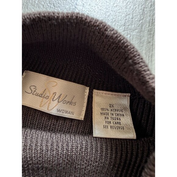 Studio Works Womens Ribbed Short Sleeve Mock Neck Top Clove Brown 2X NWT - Picture 5 of 7
